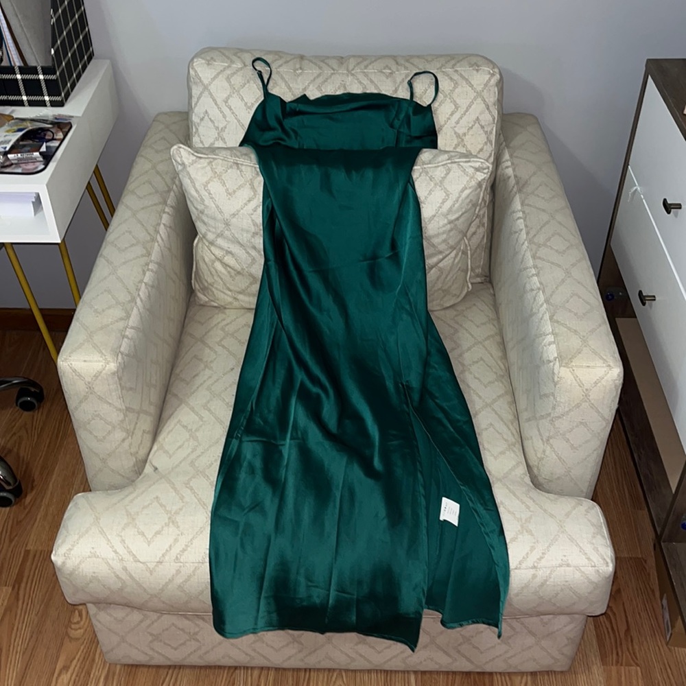 Green satin dress